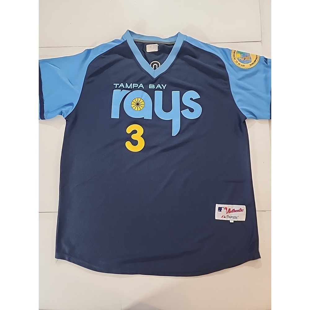 RARE Majestic Authentic Evan Longoria #3 Tampa Bay Rays TBTC Fauxback Jersey 52
